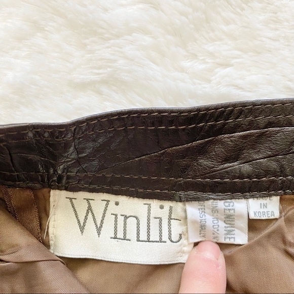 VINTAGE 80s 90s Brown Leather Pencil Skirt - Picture 3 of 5